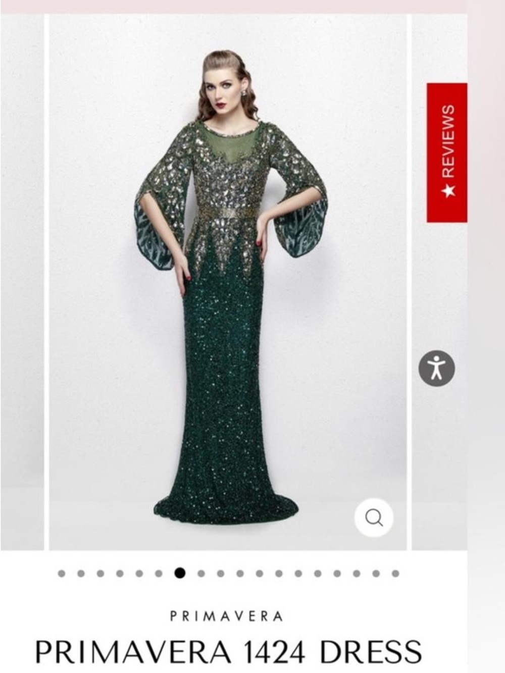 Primavera Couture Black & Emerald Sequin Long Sleeve Evening Gown